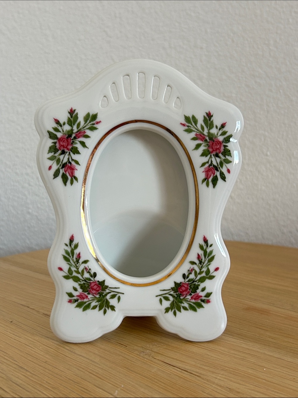 Porcelain Floral Mini Frame with Gold Trim